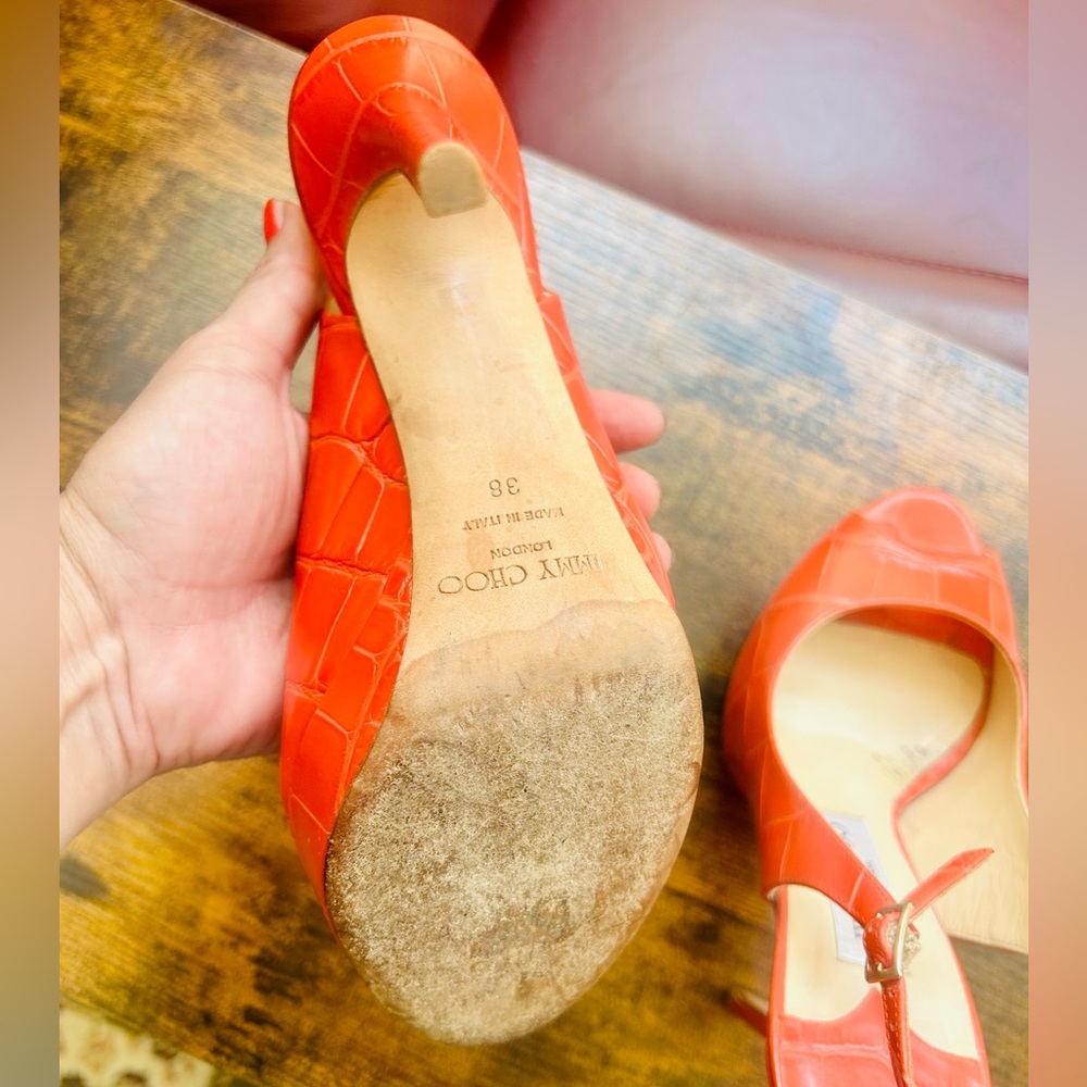 Jimmy Choo Vibrant Orange Peep-Toe Heels - Picture 7 of 12